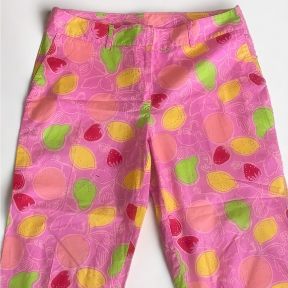 Lilly Pulitzer Pink Capri Ankle Pants Fruit size 10 strawberries lemons‎ VTG HTF - Picture 2 of 3
